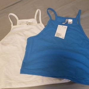 White and Blue Cropped Halter Top